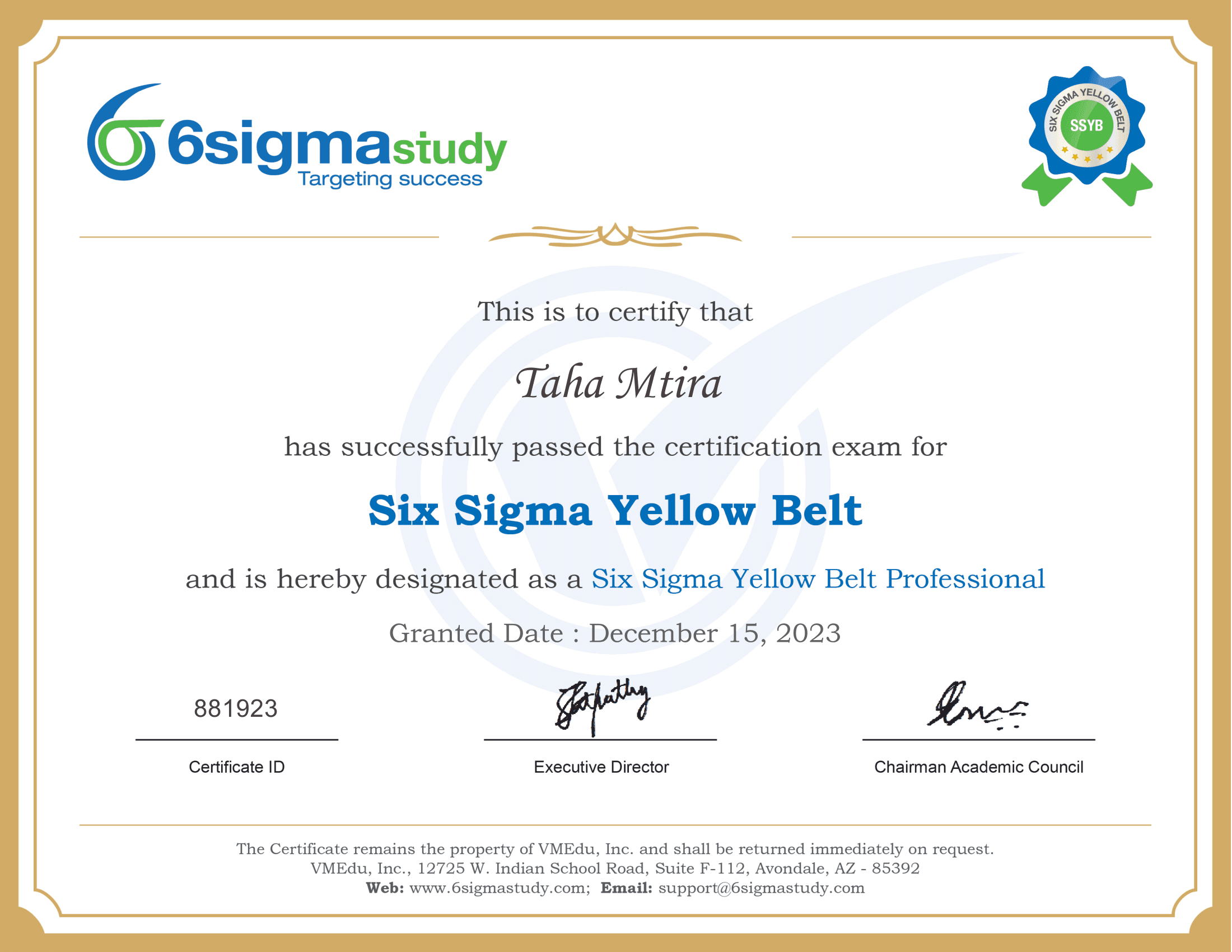 Six Sigma Yellow Belt